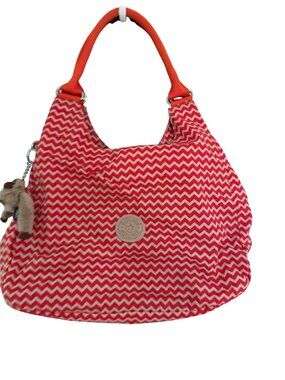 Kipling Bagsational Womens Shoulder Tote Chevron Red Nylon Dual Straps Casual